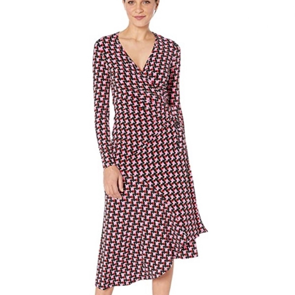 Yumi Kim Pink and Black Geometric Wrap Midi Dress Size XS NWT
